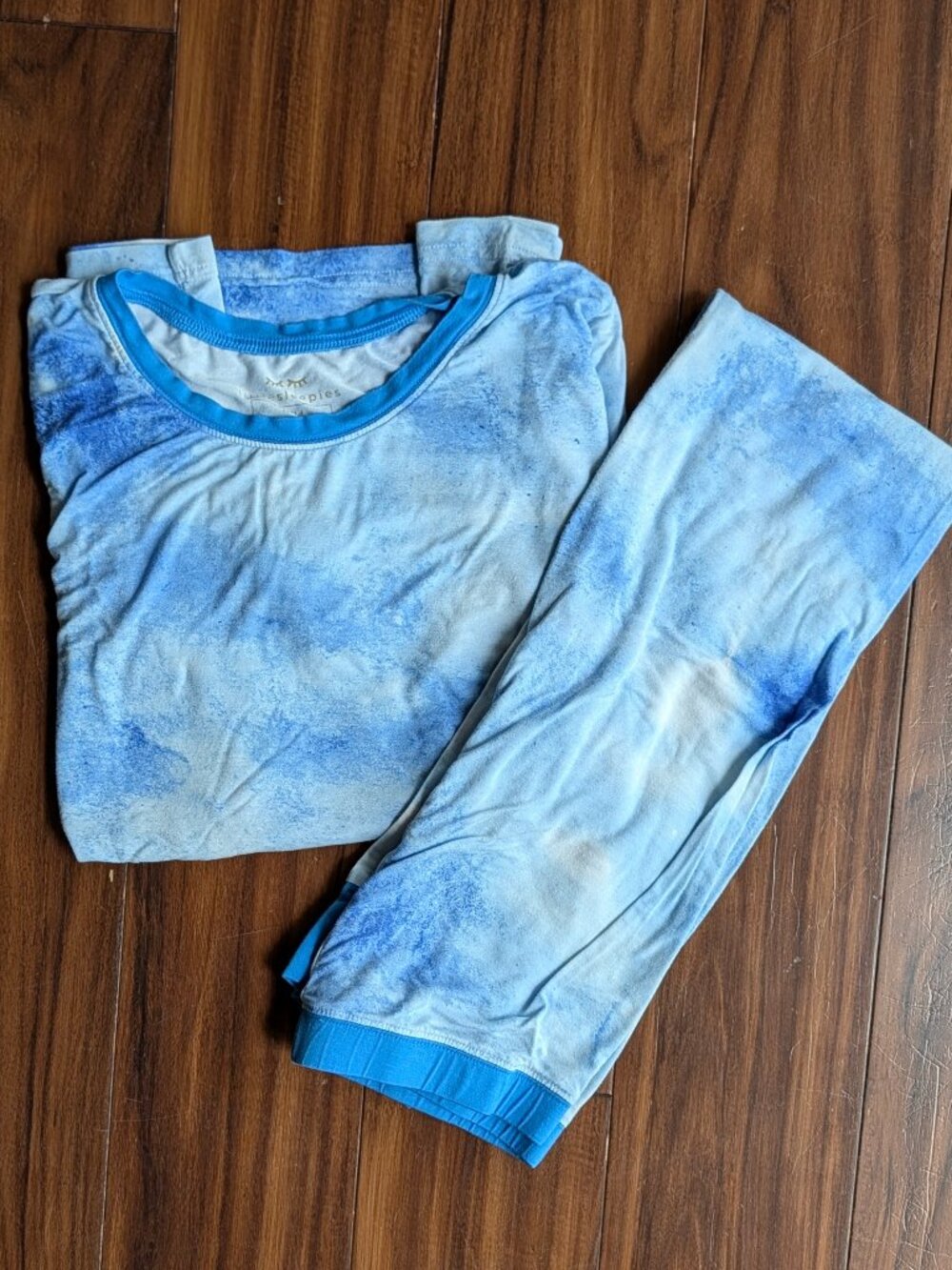 Little Sleepies Blue Watercolor Two Piece Pajama Set, 12/14, GUC